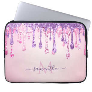 Lila rosa Glam Glitzer Drift Mit Monogramm Name Laptopschutzhülle