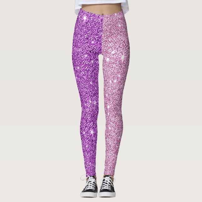 Lila+Rosa Glitzer Athleisure Yoga keucht Leggings (Vorderseite)