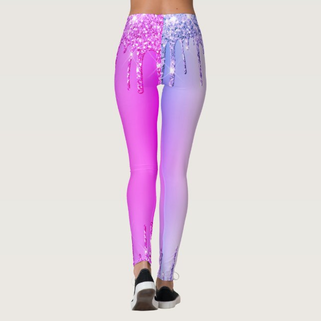 Lila rosa Glitzer Funkelnd Tropfen Leggings (Rückseite)