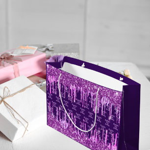 Lila-rosa-Glitzer-Tropfen Geburtsname Große Geschenktüte