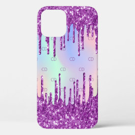 Lila-rosa-Glitzer-Tropfen holografisches Monogramm Case-Mate iPhone Hülle