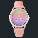 Lila rosa Glitzer und Sparkle Monogram Luxus Armbanduhr<br><div class="desc">Lila und rosa Pastel Imitate Glitzer und sparkle Elegant Monogram Watch. Diese Uhr kann so angepasst werden, dass sie Ihren Anfangs- und Vornamen enthält. Die Glitzer Watch macht ein großartiges Brautparty, Geburtstagsparty oder Junggeselinnen-Abschied Geschenk für die besondere Person, die Lieben rosa.</div>