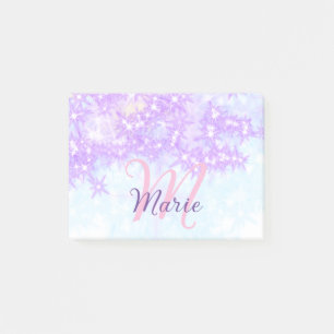 Lila rosa glitzernder Stern Monogramm Buchstabe Te Post-it Klebezettel