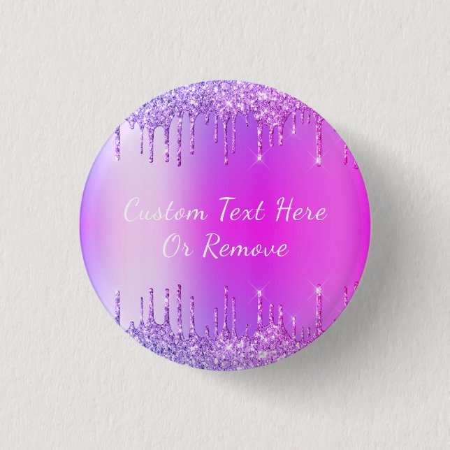 Lila Rosa-Gold-Glitzer-Tropfen - Ihr Text Button (Vorderseite)
