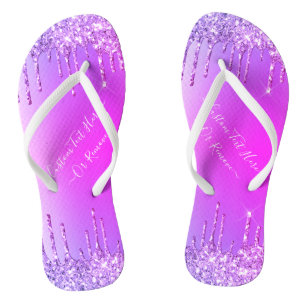 Lila Rosa-Gold-Glitzer-Tropfen mit benutzerdefinie Flip Flops