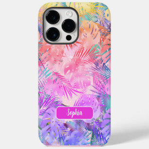 Lila Rosa Gold Türkis Tropische Blätter, Schriftna iPhone 14 Pro Max Hülle