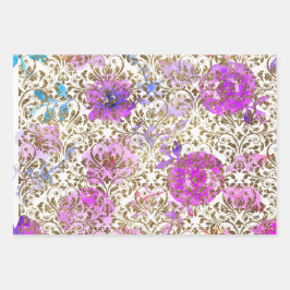 Lila rosa Golddamastasche Geschenkpapier Set