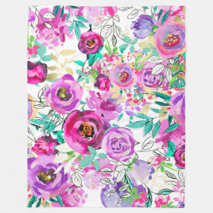 Lila Rosa Helle Farbige Chic Moderne Florale Fleecedecke