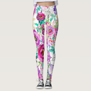 Lila Rosa Helle Farbige Fette Moderne Florale Leggings