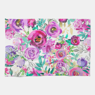 Lila Rosa Helle Farbige Moderne Florale Muster Geschirrtuch