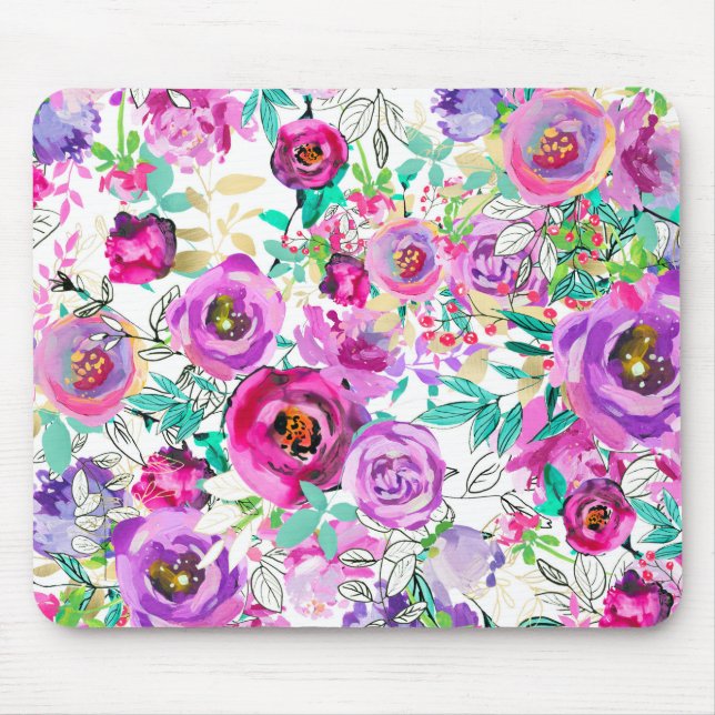 Lila Rosa Helle Moderne Florale Shabby Chic Mousepad (Vorne)