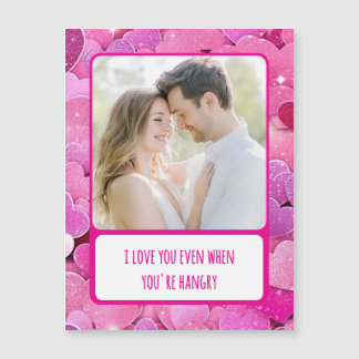 Lila rosa Herz, wenn man böse Fotokarte ist Magnetkarte