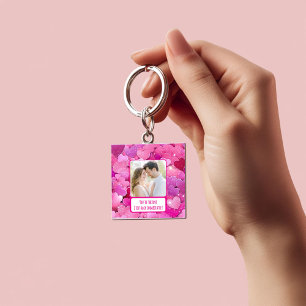 Lila rosa Herzen I Text sofort zurück Schlüsselanhänger