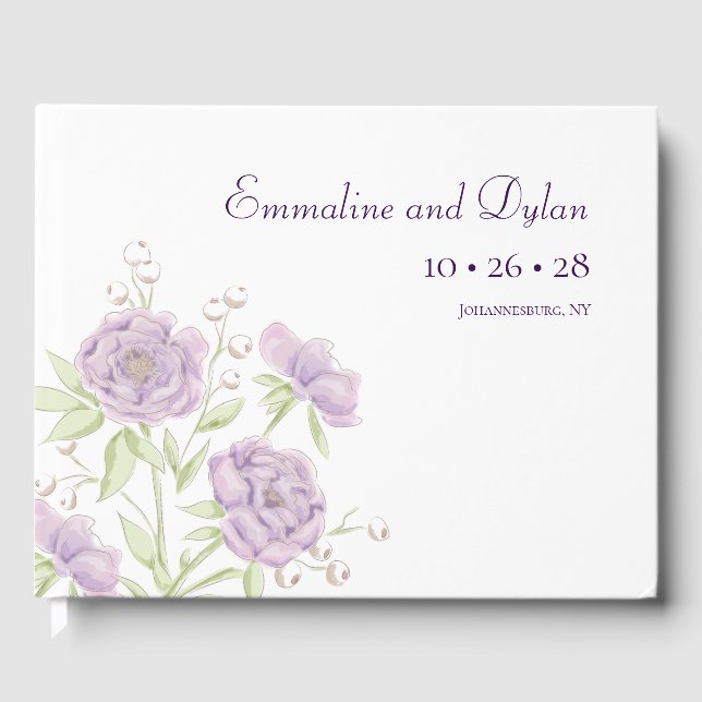 Lila rosa Hochzeit Gästebuch (Vorderseite)