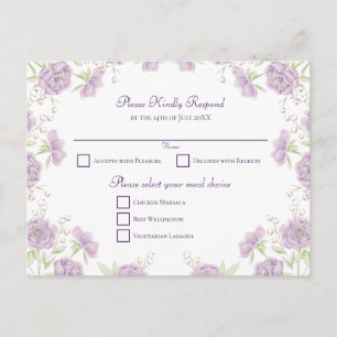 Lila rosa Hochzeit RSVP Feiertagspostkarte