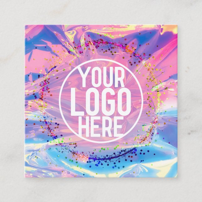 Lila-Rosa-Holograph-Glitzer Confetti-Logo Quadratische Visitenkarte (Vorderseite)