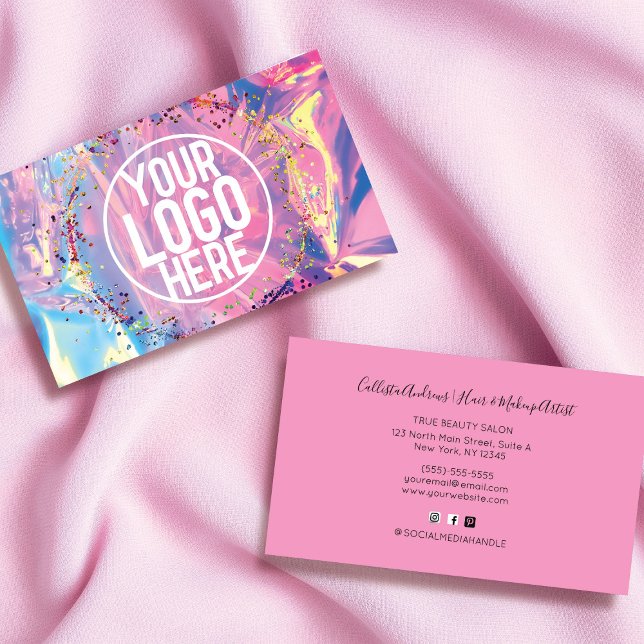 Lila-Rosa-Holograph-Glitzer Confetti-Logo Visitenkarte (Von Creator hochgeladen)
