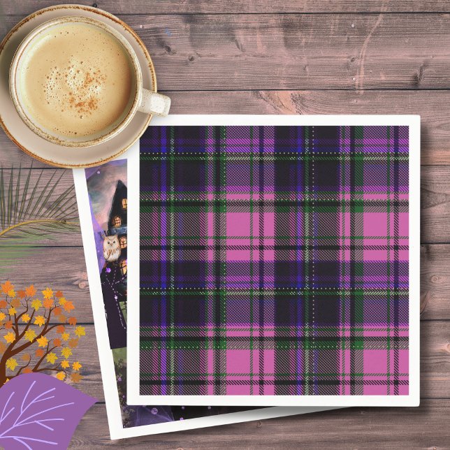 Lila & rosa Kariertes Halloween Napkin Serviette (Purple & Pink Plaid Halloween Napkin)