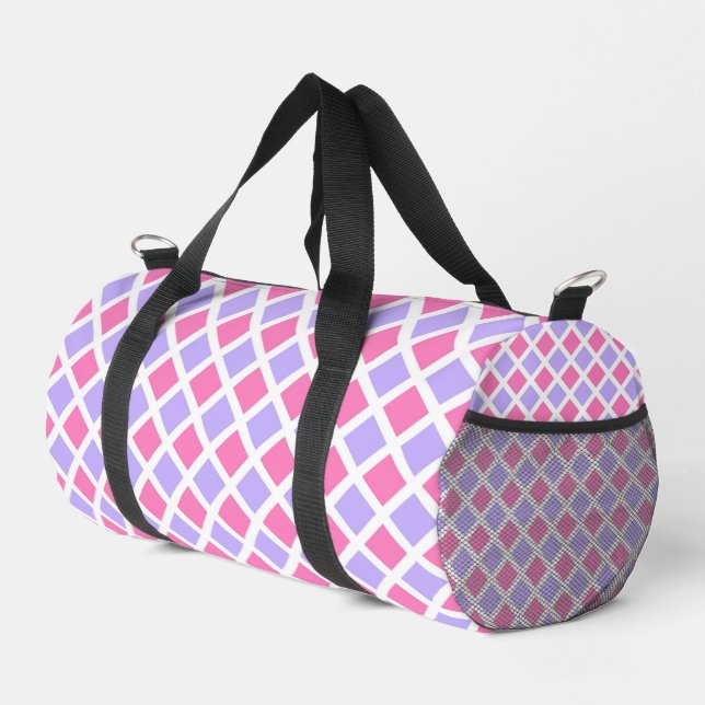 Lila Rosa Karo Diamant Muster Klein Duffle Bag (Rechte Ecke)