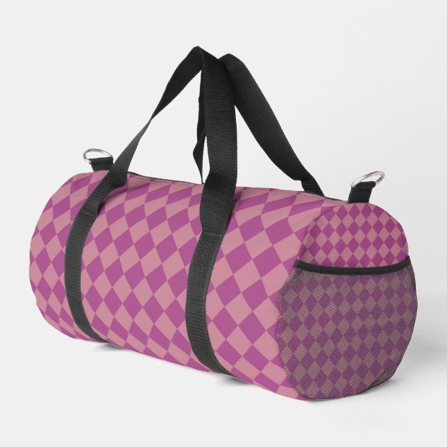 Lila Rosa Karo-Diamant-Muster Klein Duffle Bag (Rechte Ecke)