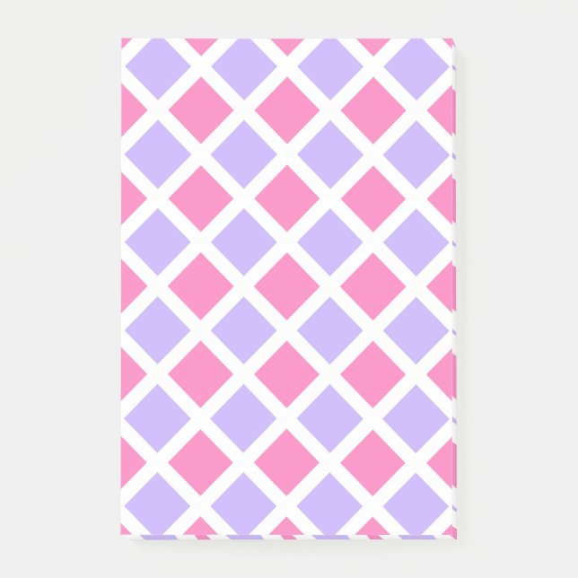 Lila Rosa Karo-Diamant-Muster Post-it Klebezettel (Vorderseite)