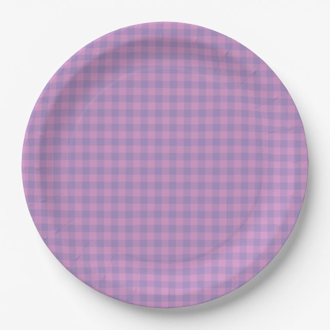 Lila Rosa Karomuster Pappteller (Vorderseite)