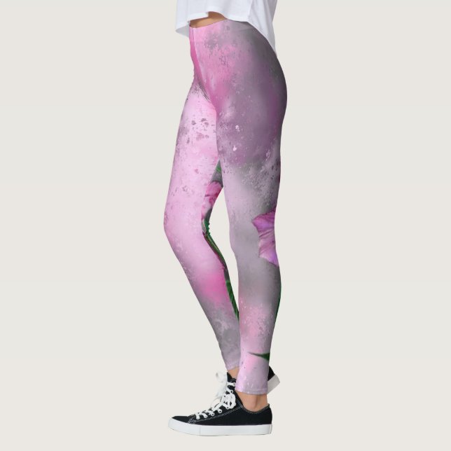 Lila Rosa Lily Blume Migned Art Malerei Leggings (Links)