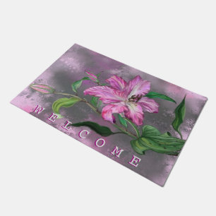 Lila Rosa Lippen Blume Doormat Willkommenstext Fußmatte