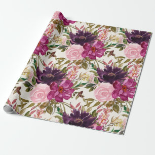 Lila Rosa Magenta Wasserfarbe Floral Botanisch Geschenkpapier
