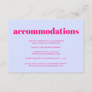 Lila Rosa Minimalistische Hochzeitsunterkünfte Begleitkarte