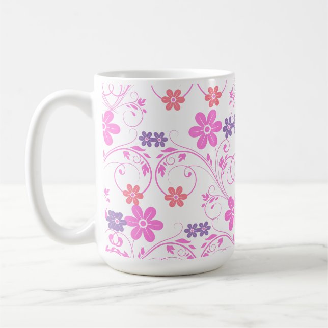 Lila & rosa Modernes Blumenambiente Kaffeetasse (Links)