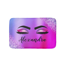Lila rosa Monogramm Glitzer Eyelashes Modernität Badematte