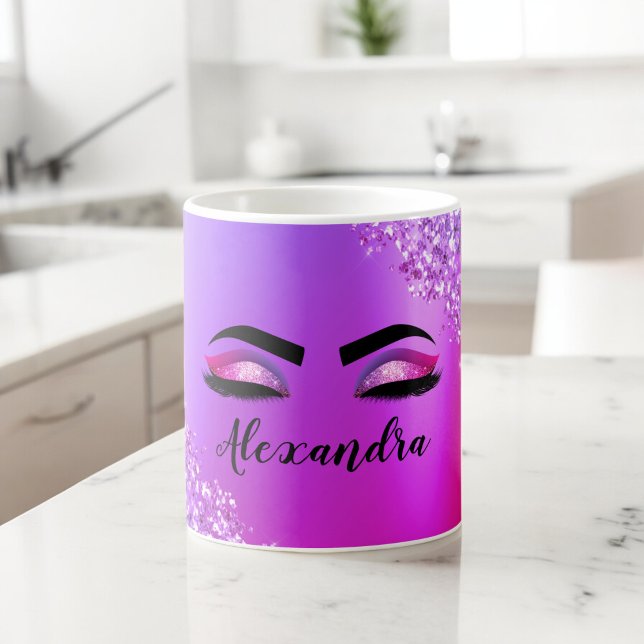 Lila rosa Monogramm Glitzer Eyelashes Modernität Kaffeetasse (Von Creator hochgeladen)