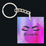Lila rosa Monogramm Glitzer Eyelashes Modernität Schlüsselanhänger<br><div class="desc">Lila und rosafarbene Imitate Foil Metallic Sparkle Glitzer Pinsel Metal Monogram Name and Initial Eyelashes (Lashes),  Eyelash Extensions and Eyes Schlüsselanhänger. Das macht den perfekten 16 Geburtstag,  Hochzeit,  Brautparty,  Jubiläum,  Babydusche oder Junggeselinnen-Abschied Geschenk für jemanden,  der sein Zimmer im trendigen coolen Stil dekoriert.</div>
