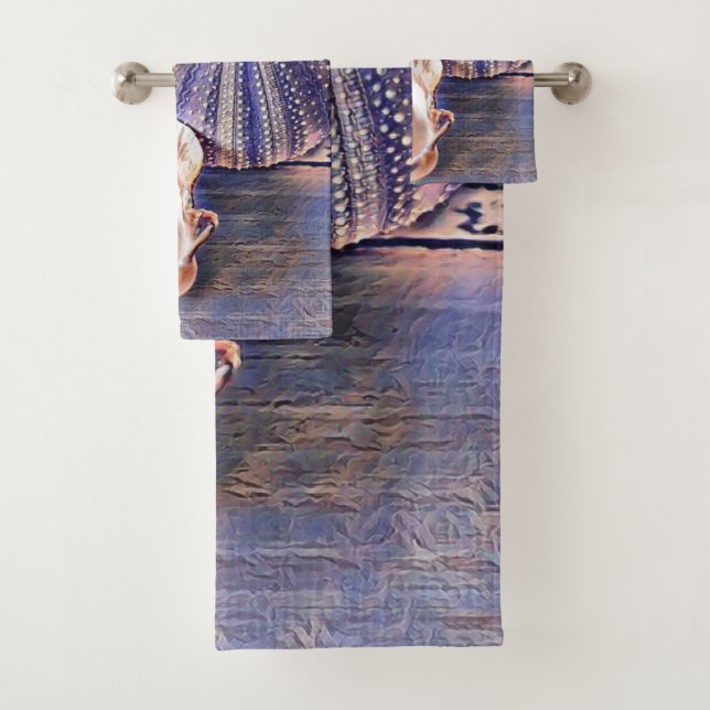 Lila rosa Muscheln auf Holzwasserfarbe Badhandtuch Set (Insitu)