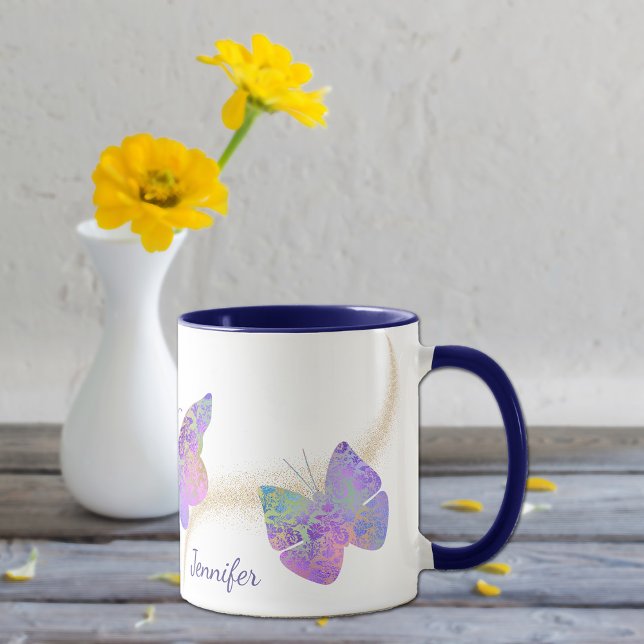 Lila rosa Muster Butterfly Personalisierter Schwun Tasse (Von Creator hochgeladen)