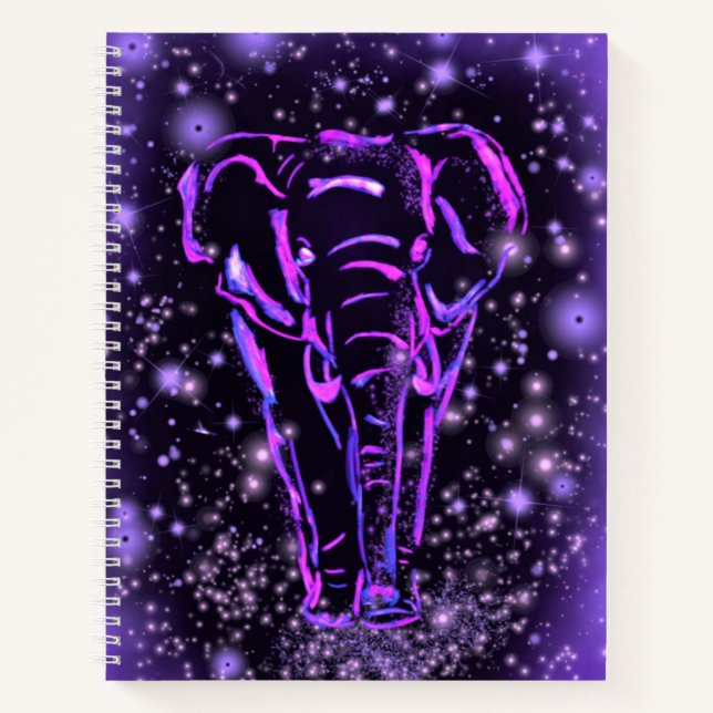 Lila rosa Notebook Elefant bei Starry Night Notizbuch (Vorderseite)