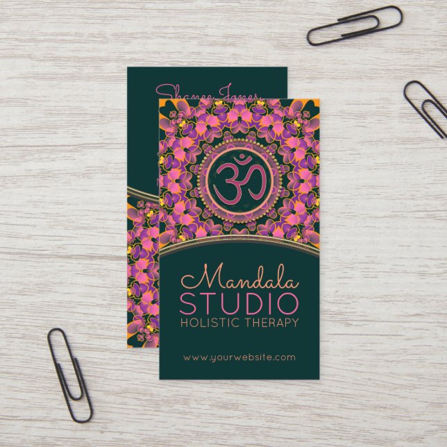 Lila rosa Om Mandala OM Yoga Business Cards Visitenkarte (Vorderseite/Rückseite Beispiel)
