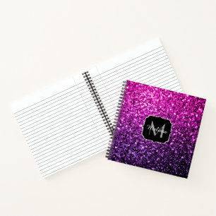Lila Rosa Ombre-falscher Glitter funkelt Monogramm Notizbuch