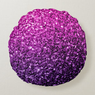 Lila Rosa Ombre-glitter funkelt Rundes Kissen