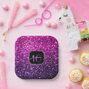 Lila rosa Ombre Glitter-Glitzern Bonbon 16 Pappteller
