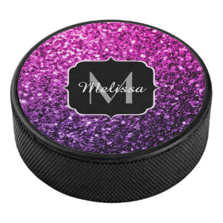 Lila Rosa Ombre Imitate Glitzer Glitzern Monogram Eishockey Puck