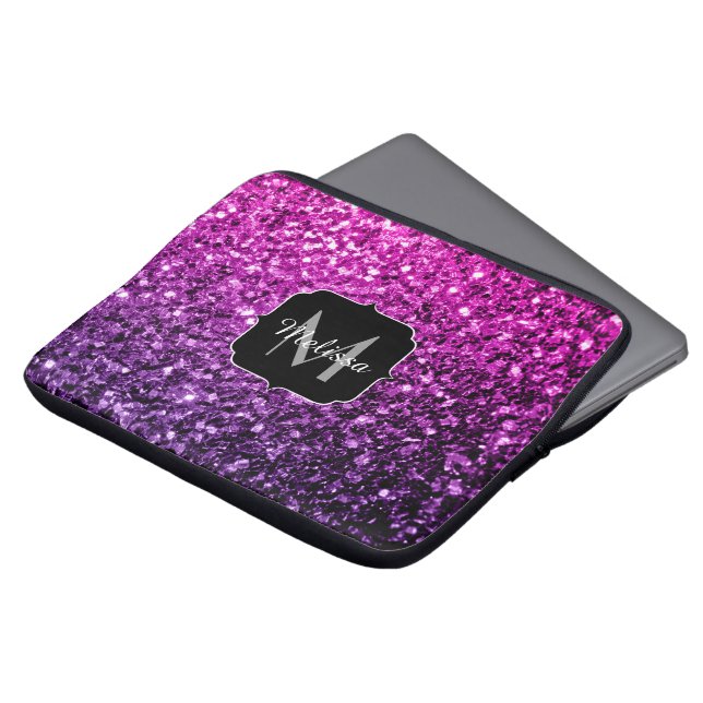 Lila Rosa Ombre Imitate Glitzer Glitzern Monogram Laptopschutzhülle (Vorne Oben)
