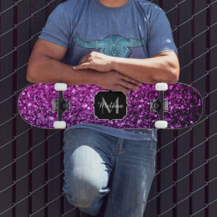 Lila Rosa Ombre Imitate Glitzer Glitzern Monogram Skateboard