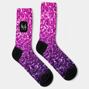 Lila Rosa Ombre Imitate Glitzer Glitzern Monogram Socken