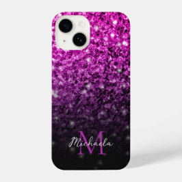 Lila rosa Ombre Imitate Glitzern Monogram iPhone 14 Hülle