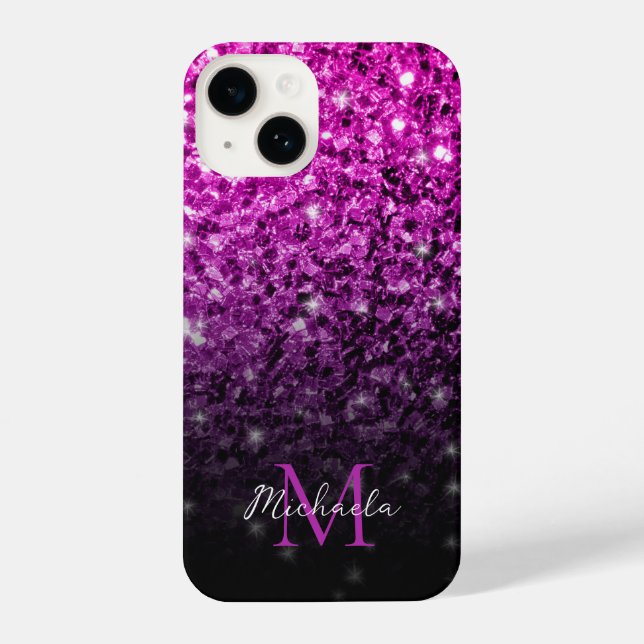 Lila rosa Ombre Imitate Glitzern Monogram iPhone Hülle (Rückseite)