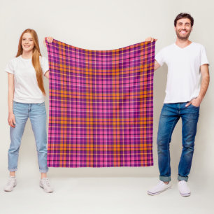Lila Rosa Orange Karo Tartan Design Fleecedecke