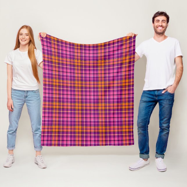Lila Rosa Orange Karo Tartan Design  Fleecedecke (Beispiel)