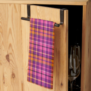 Lila Rosa Orange Karo Tartan Design  Geschirrtuch